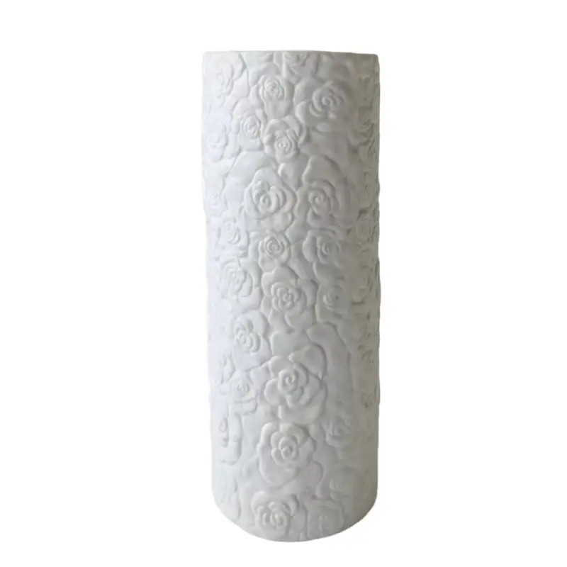 Wholesale French Elegant 3D Rose Relief White Ceramic Vase Manufacturer, Product