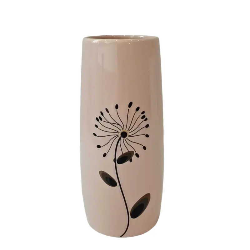 Wholesale Pink Glaze Black Hand-Painted Dandelion Ceramic Vase Factory, Factories