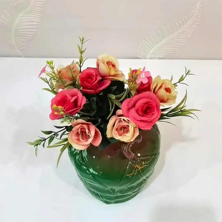 Discount Dual - Handle Leaf - Embossed Gradient Green & Brown Ceramic Vase Factory, Exporter