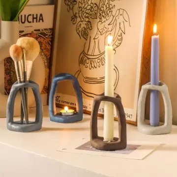 Multifunctional Abstract Ceramic Decor Set 2-in-1 Candlestick Makeup Brush