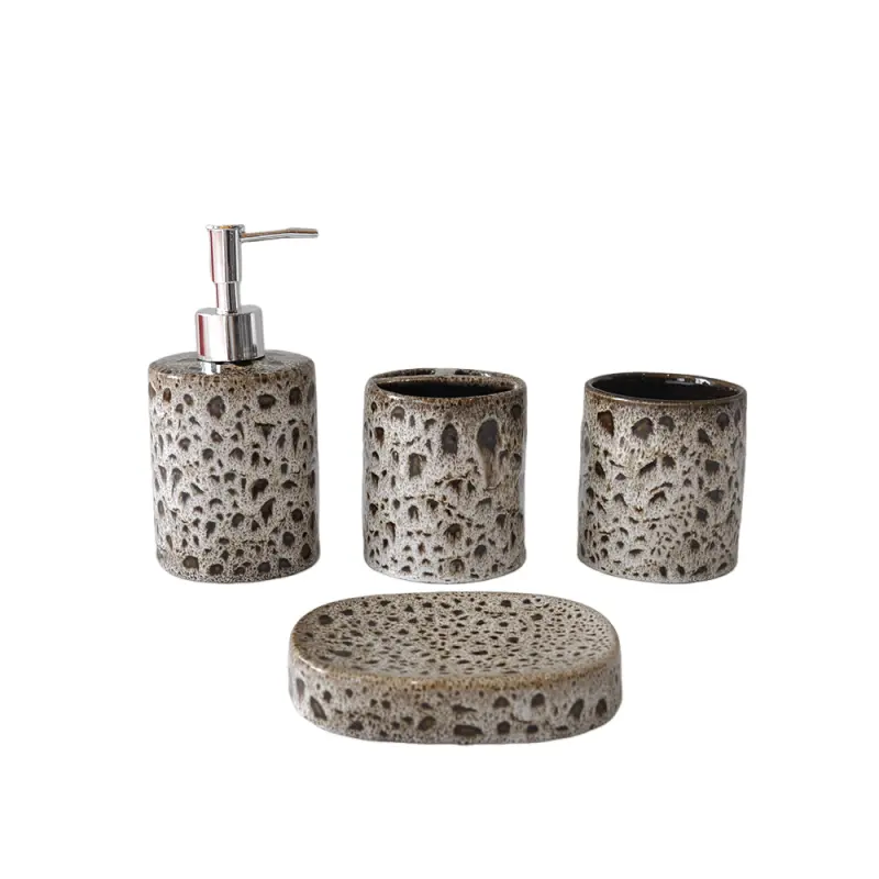 ODM Lava Inspired Speckled Porous Earthy Tone Stoneware Bathroom Set Exporter, Exporters