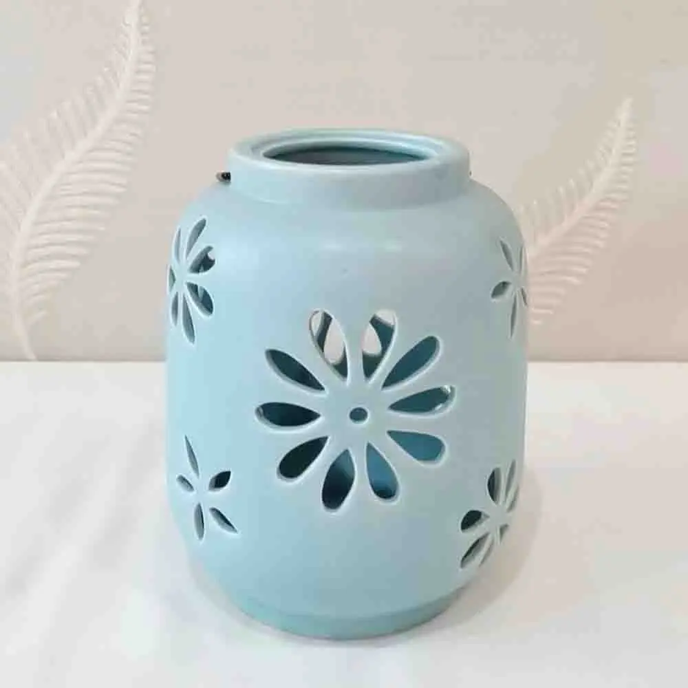 Buy Light Blue Cutout Floral and Leaf Ceramic Candle Holders Manufacturers, Suppliers
