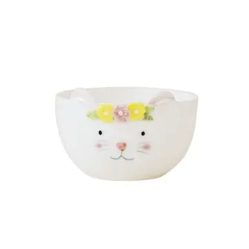 Cute Flower-Adorned Rabbit Ceramic Bowl Set Home Adorable Animal-Shaped