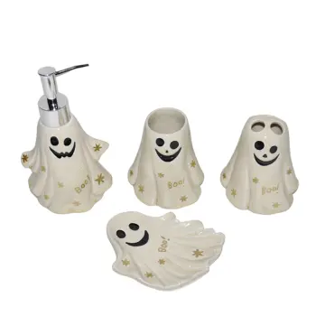 Halloween Cute Ghost Shaped Stoneware Bathroom Accessory Set