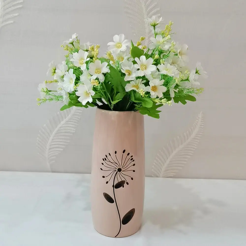 Wholesale Pink Glaze Black Hand-Painted Dandelion Ceramic Vase Factory, Factories