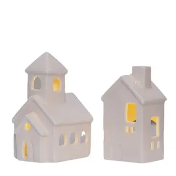 Minimalist White Ceramic Small House Candle Holder Set Cozy Light Home Tabletop