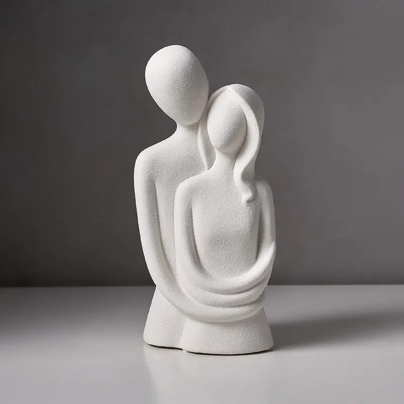 jiashun Minimalist Matte White Ceramic Couple Embrace Sculpture Manufacturer, Exporter