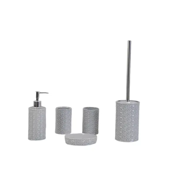 Cheap Modern Luxury Pink Geometric-Embossed Ceramic Bathroom Accessory Set Supplier, Companies