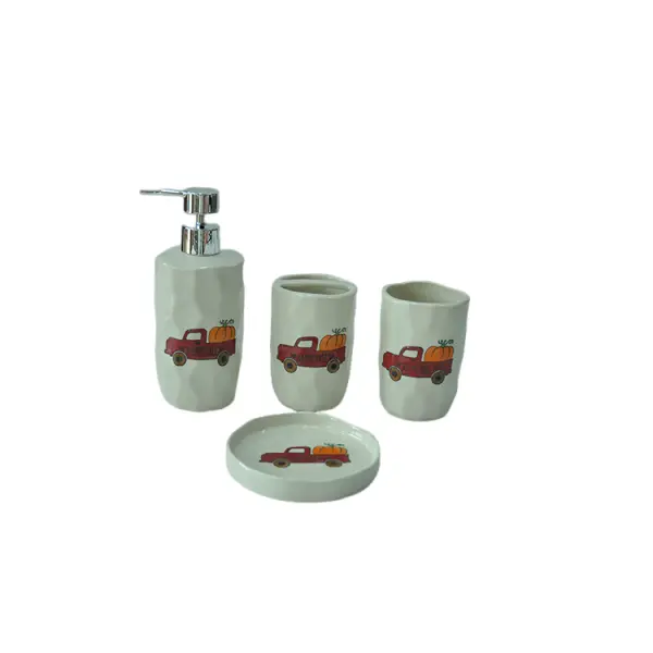Discount Autumn Harvest Ceramic Bathroom Kit: Complete 4-Piece Set with Toothbrush Holder, Lotion Dispenser, Cup & Soap Dish Manufacturers, Products