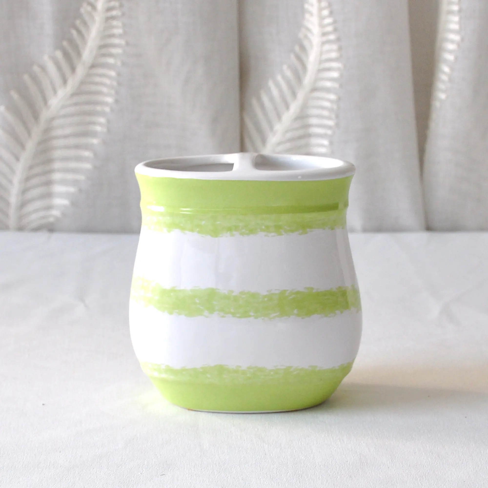 Discount Fresh Green-White Striped Dolomite Bathroom Accessory Set Exporter, Product