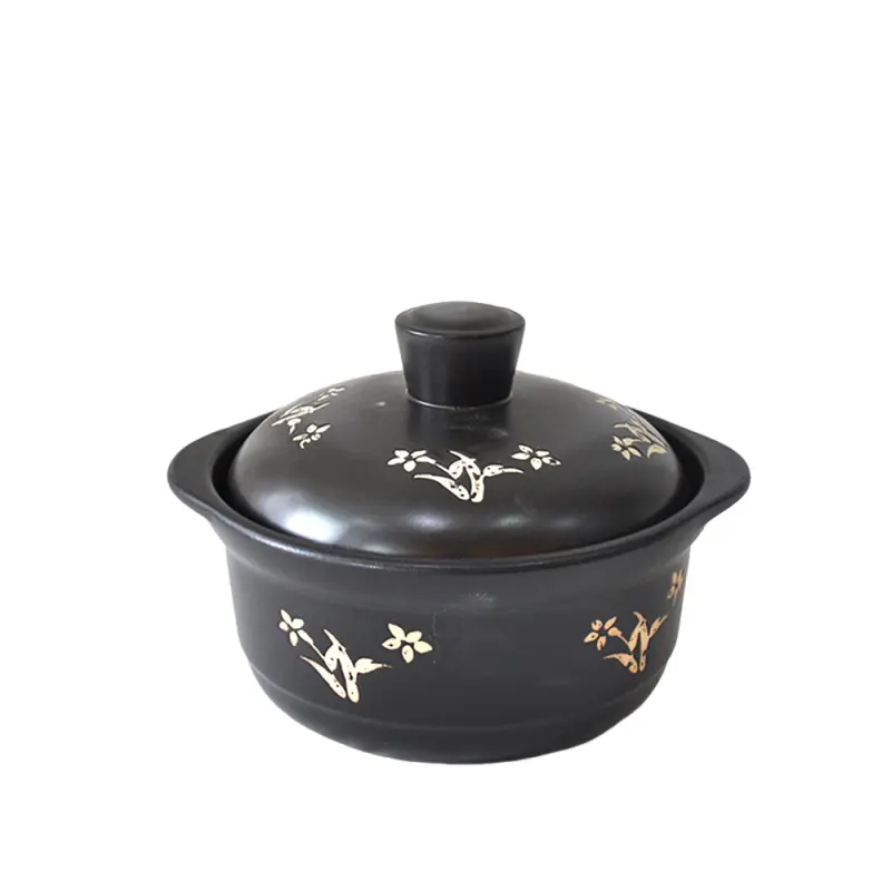 Cheap Black Ceramic Casserole with Golden Floral Patterns Supplier, Exporters