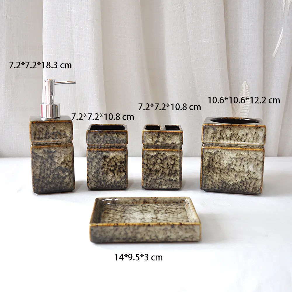 Wabi-Sabi Square Stoneware Bathroom Accessory Set