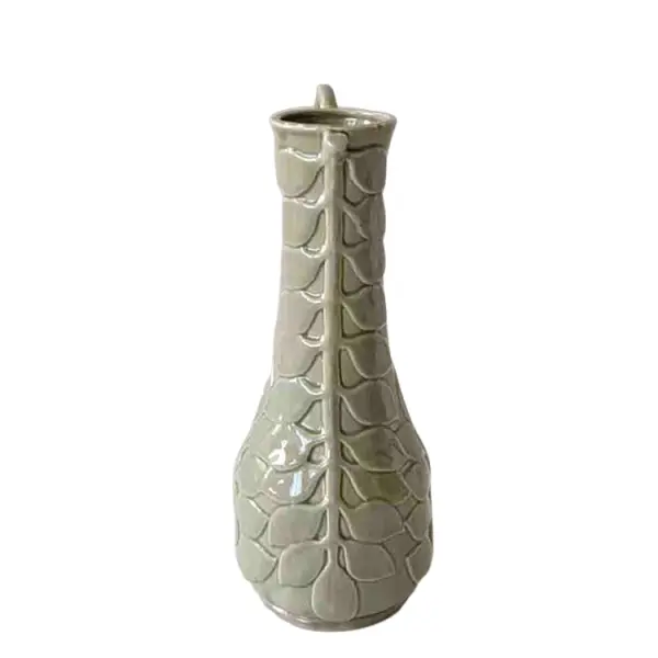 Discount Light Gray - Green Embossed Leaf - Patterned Ceramic Vase Factory, Product