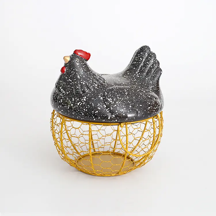 Buy Glitter Ceramic Hen Lid Iron Wire Basket Storage Decor Exporter, Products