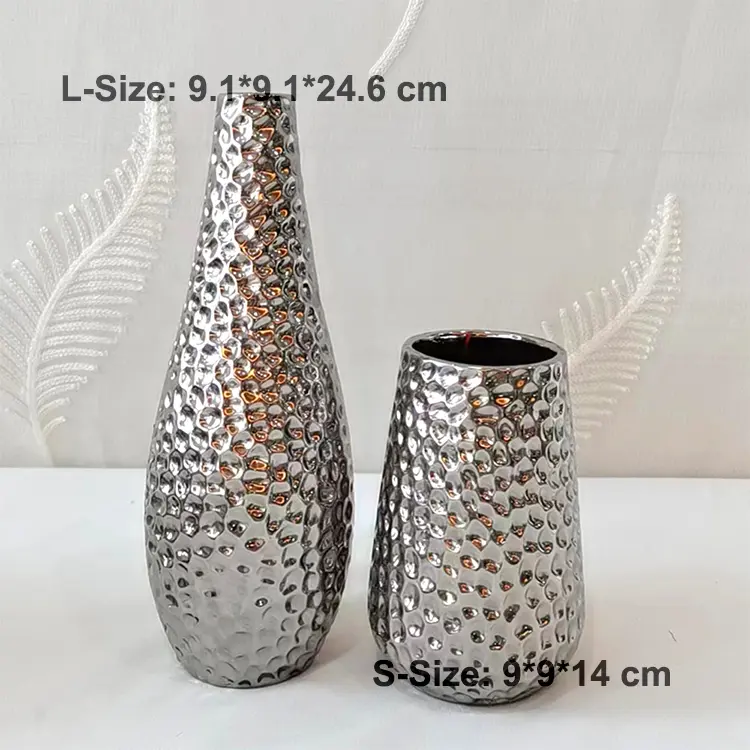 Luxury Titanium-Plated Hammered Ceramic Vase Set