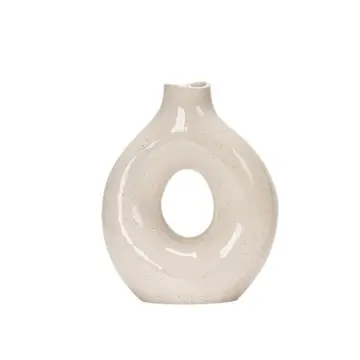 Artistic Ambience Hollow Ring Ceramic Vase 3-Piece Set Milk White Textured