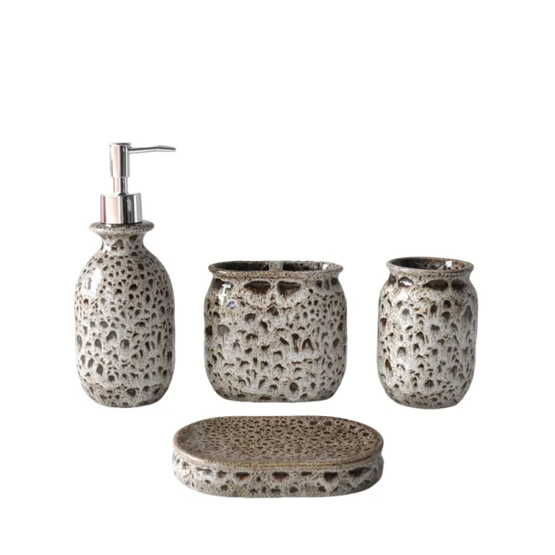 Buy Leopard-Print Earth-Tone Stoneware Bathroom Accessory Set Suppliers, Product
