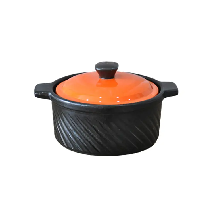 Custom Orange Black Contrast Diagonal Texture Ceramic Casserole with Lid Exporters, Company