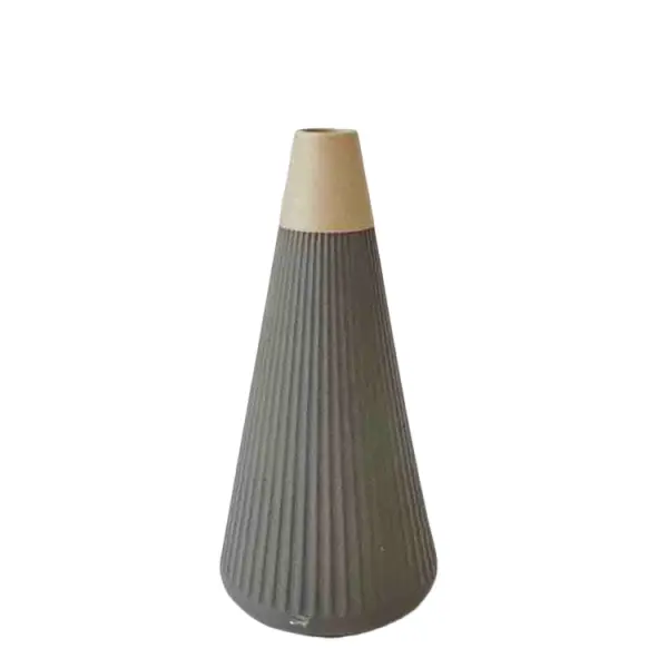 Discount Nordic Minimalist Two - Tone Ribbed Stoneware Vase Manufacturer, Factories