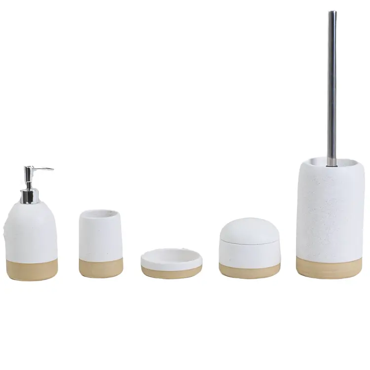 Buy Modern Minimalist White - Tan Textured Ceramic Bathroom Accessory Set Supplier, Company