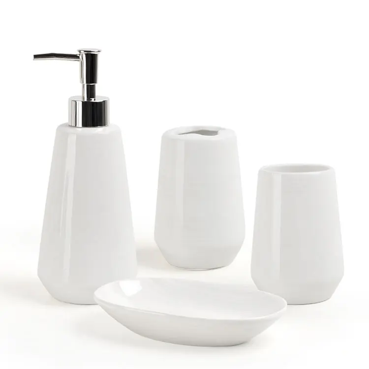 jiashun Pure White Glossy Ceramic Bathroom 4-Piece Set Manufacturer, Factory