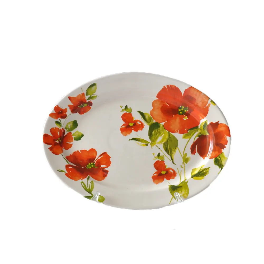 Wholesale Watercolor Red Floral Oval Ceramic Platter Factory, Exporter