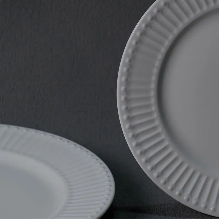 Wholesale Pure White Embossed Striped-Edge Ceramic Dinner Plate Company, Companies