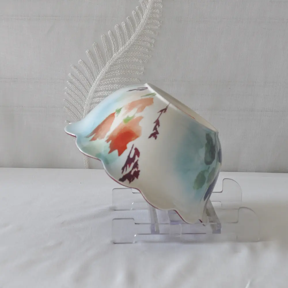 Wholesale Watercolor Style Color Block Floral Ceramic Bowl with Petal Edge Manufacturer, Company