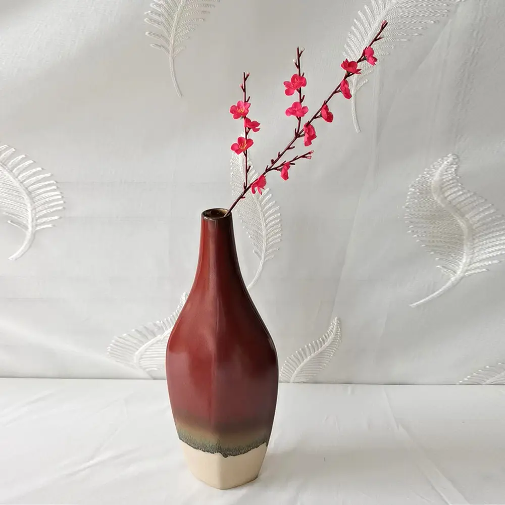 jiashun Red Brown Gradient Quadrilateral Ceramic Floor Vase Manufacturers, Exporter