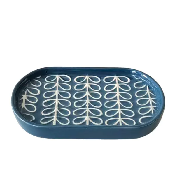 Buy Nordic - Style Blue & White Geometric Leaf - Patterned Ceramic 6 - Piece Bathroom Accessory Set Supplier, Suppliers