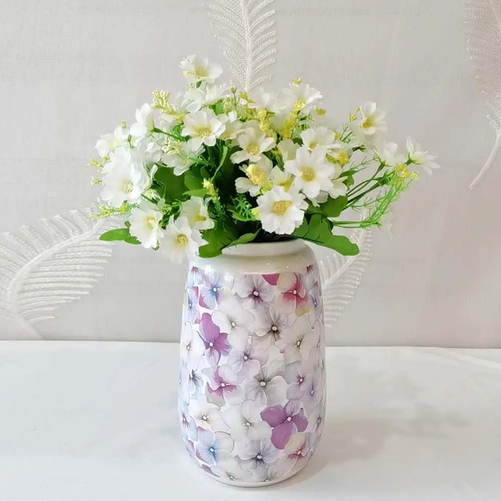 ODM Watercolor Hydrangea Pattern White Ceramic Vase Exporter, Company