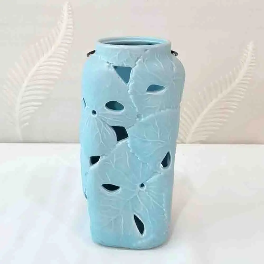Buy Light Blue Cutout Floral and Leaf Ceramic Candle Holders Manufacturers, Suppliers