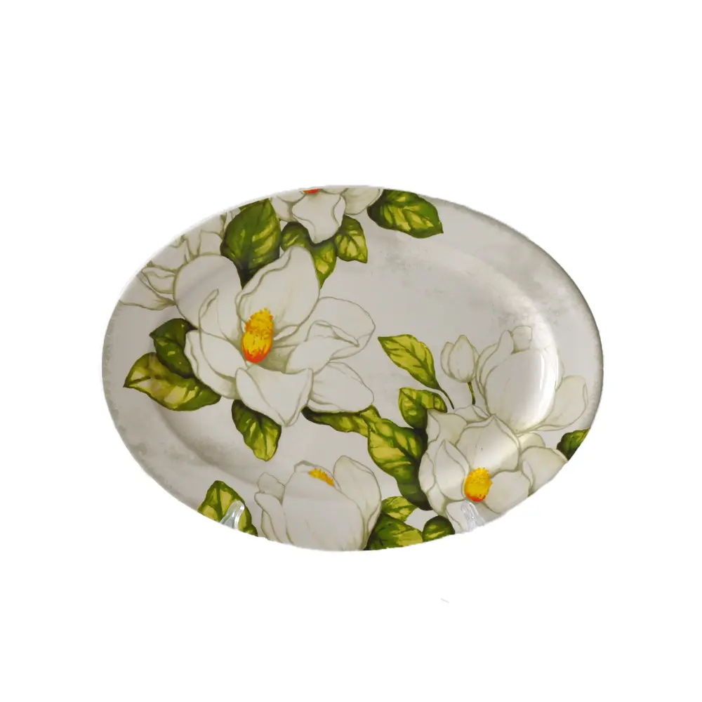 Buy Fresh Magnolia Flower Printed Oval Ceramic Platter Exporter, Companies
