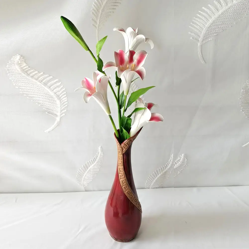 Custom Vintage Greek Key Relief Wine Red Glossy Ceramic Vase Manufacturer, Products