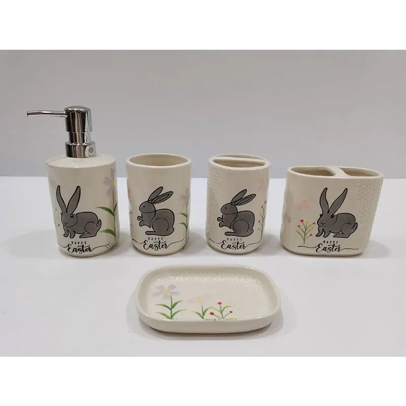 Wholesale Spring series rabbit decal bathroom five piece set Manufacturers, Factory
