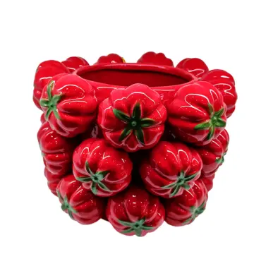 Ins Style Glossy Red Tomato Ceramic Vase Set 2 Sizes Creative Home Tabletop