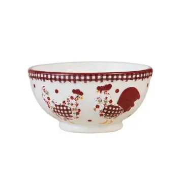 Red White Plaid Rooster Ceramic Large Bowl Set Pastoral Style Home Tableware