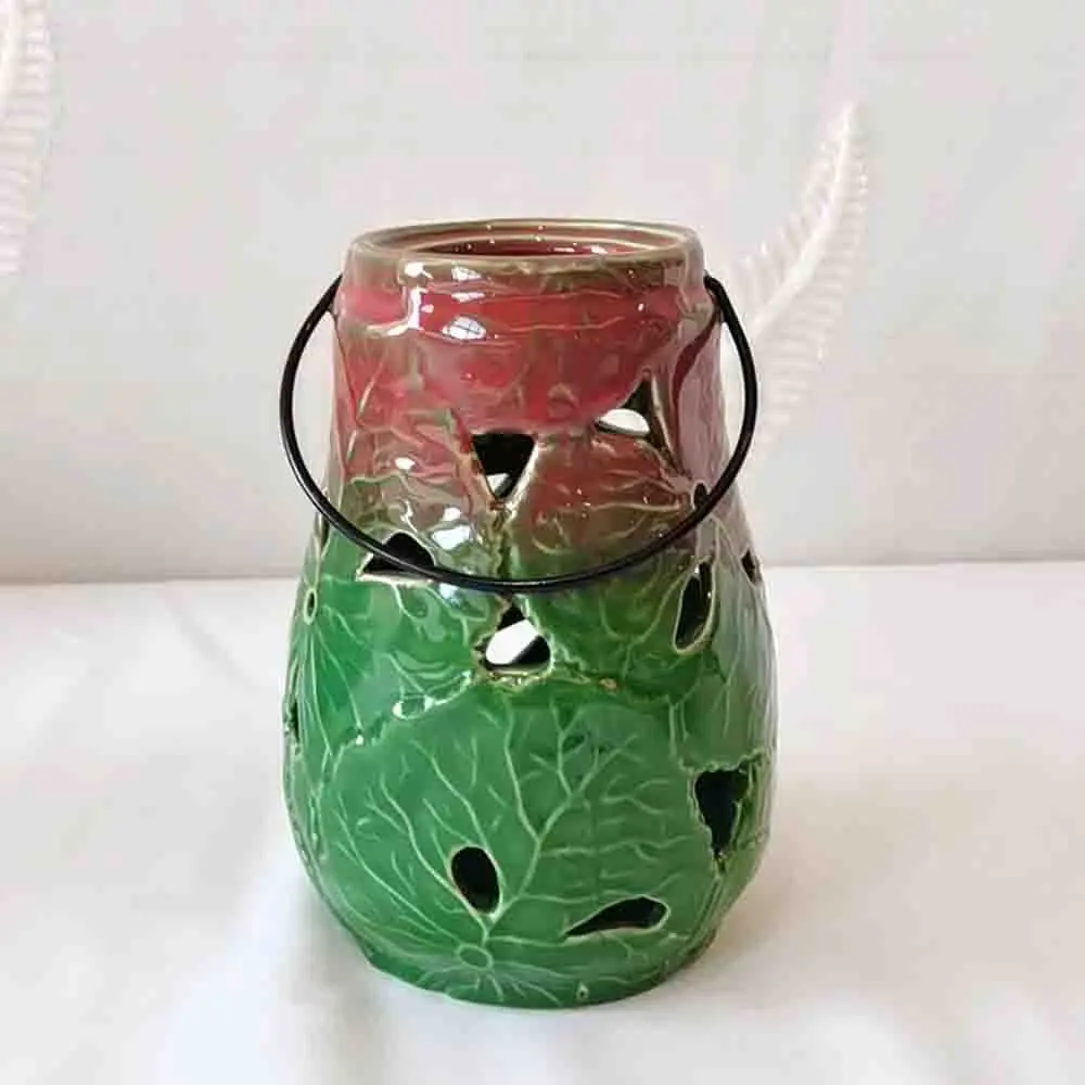 Wholesale Artistic Gradient Color Leaf - Embossed Cutout Ceramic Candle Holders with Handles Supplier, Exporter