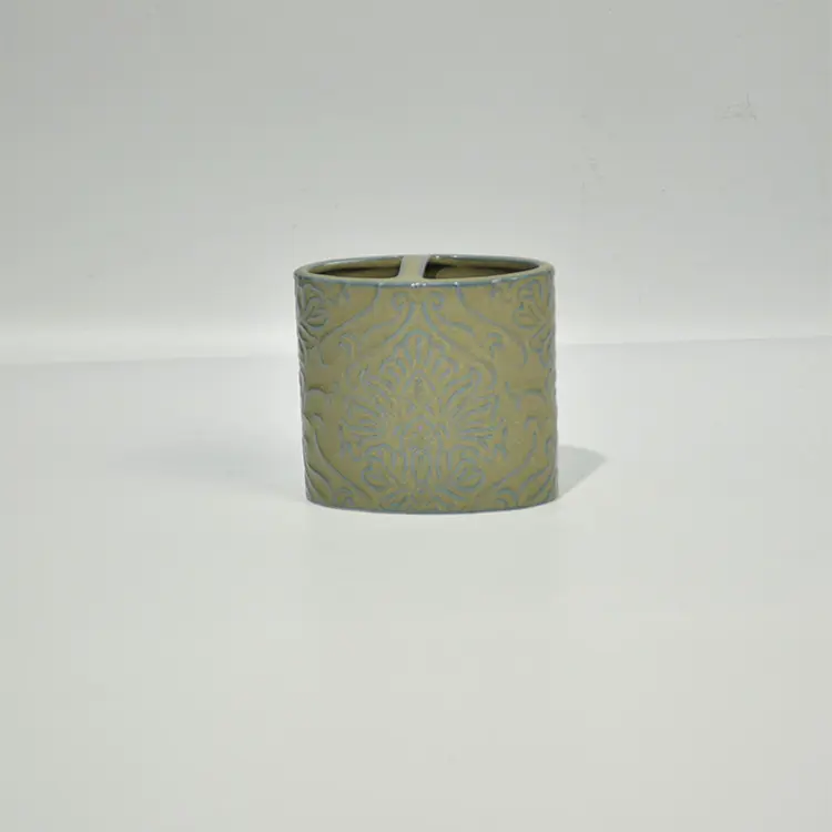 jiashun Classical Embossed Floral Pattern Green Ceramic Bathroom Accessories Set Exporter, Exporters