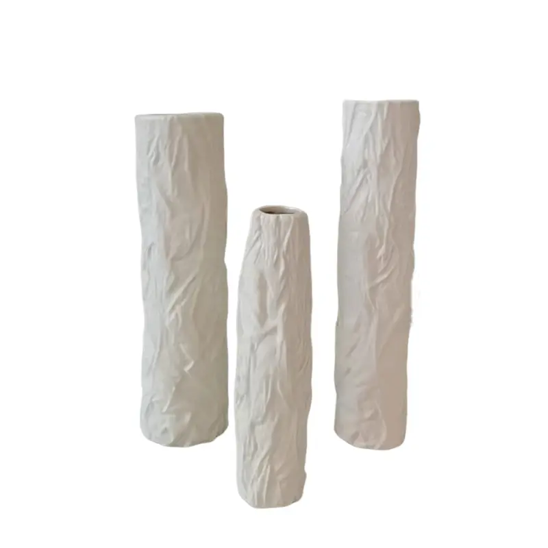Buy Modern Minimalist Crinkled Texture Off White Ceramic Vase Set Manufacturer, Factory
