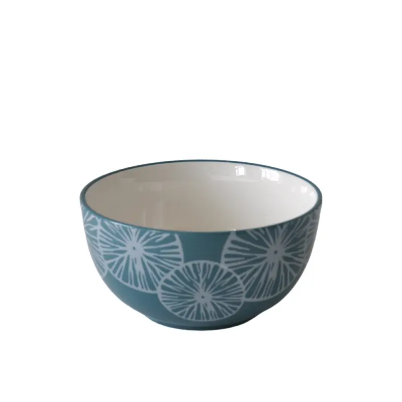 Cheap Modern Minimalist Teal and White Color Block Radial Pattern Ceramic Bowl Manufacturers, Company