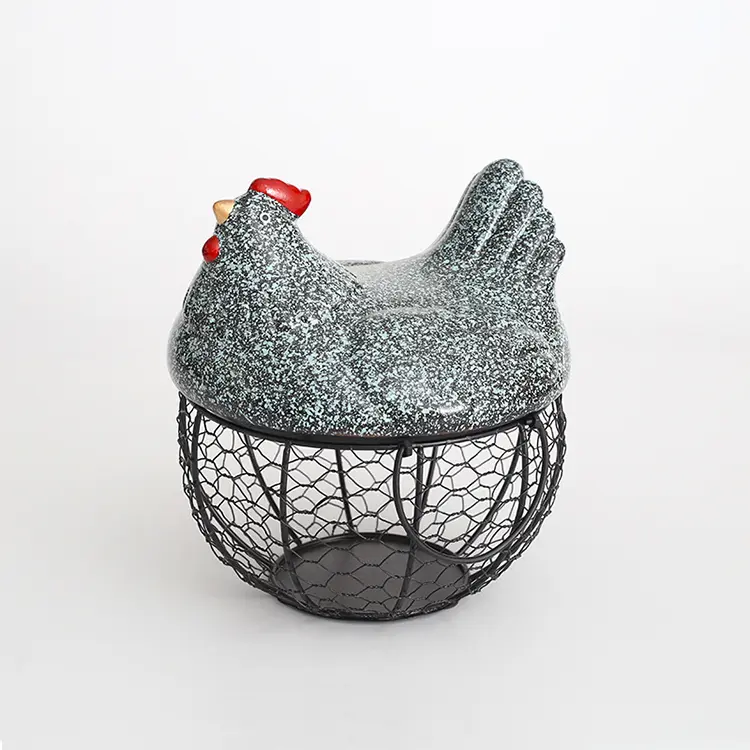 Buy Glitter Ceramic Hen Lid Iron Wire Basket Storage Decor Exporter, Products