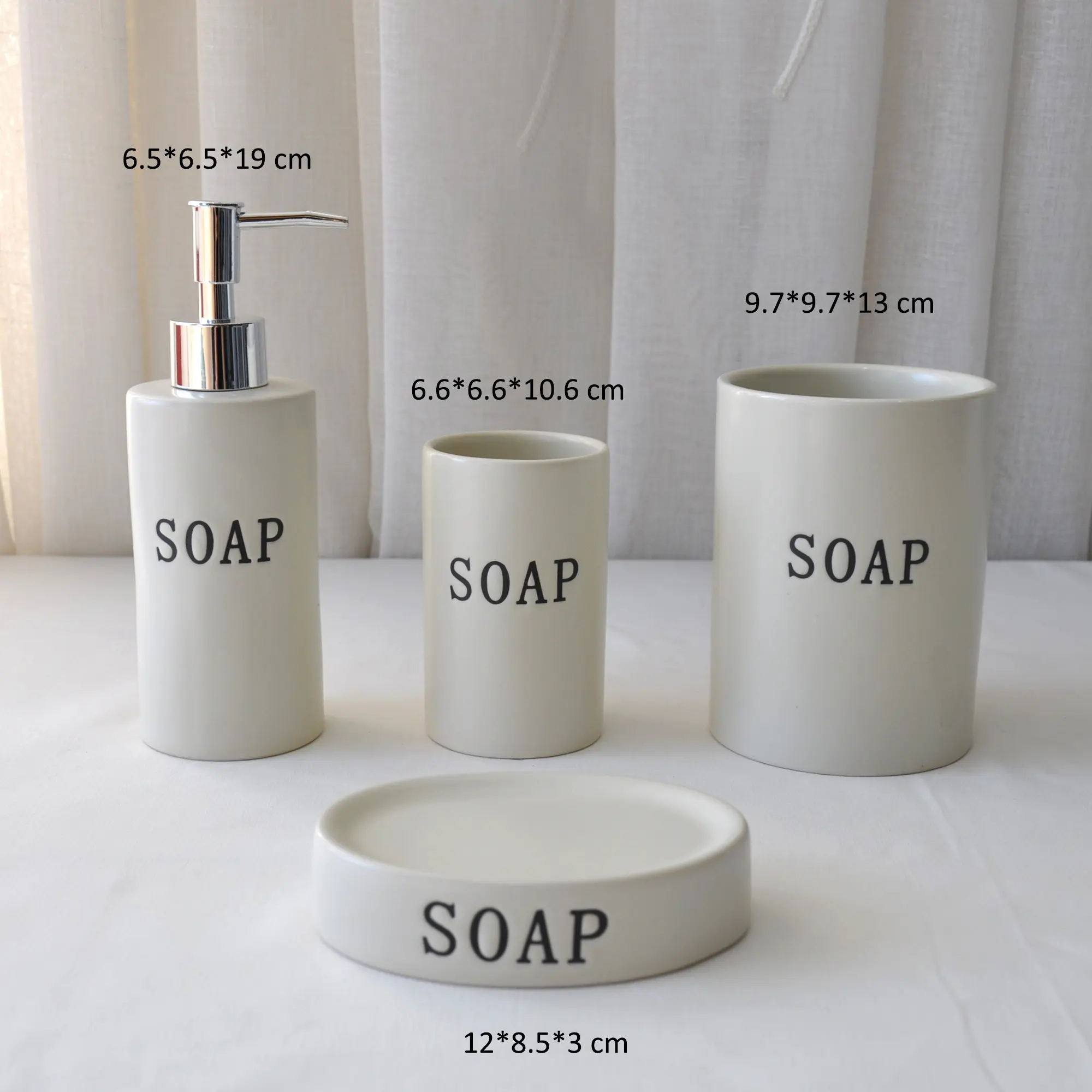 Minimalist Beige Stoneware Bathroom Accessory Set