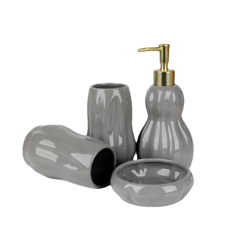 Cheap Light Gray Wavy-Textured Ceramic Bathroom 4-Piece Set Exporter, Products