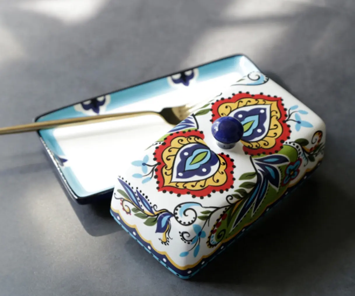 Custom Bohemian Hand-Painted Floral Ceramic Butter Dish Set Supplier, Company