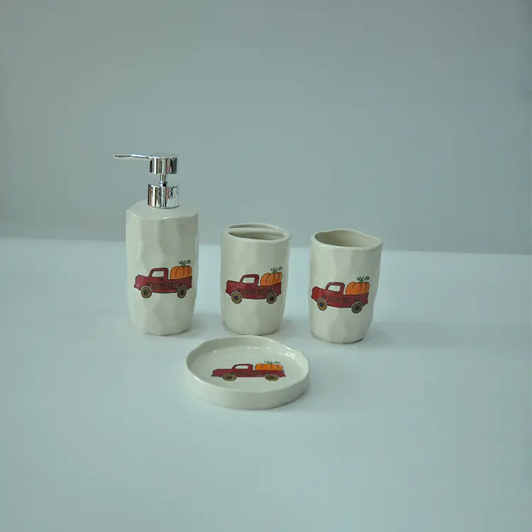 Discount Autumn Harvest Ceramic Bathroom Kit: Complete 4-Piece Set with Toothbrush Holder, Lotion Dispenser, Cup & Soap Dish Manufacturers, Products