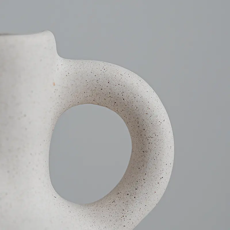Buy Wabi-Sabi Milky White Speckled Glaze Double-Handled Ceramic Vase Manufacturer, Factories