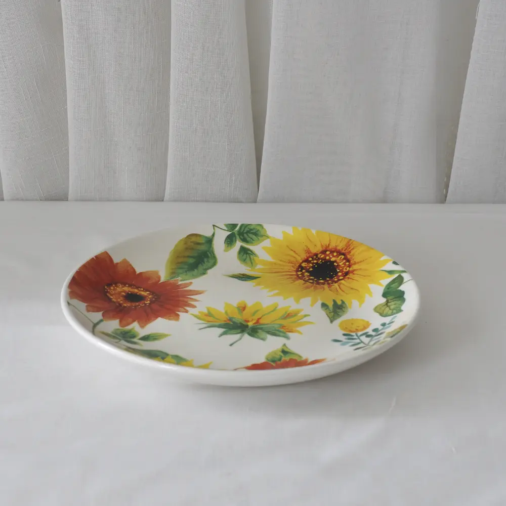 OEM Rustic Hand Painted Sunflower Floral Ceramic Plate Set Factories, Products