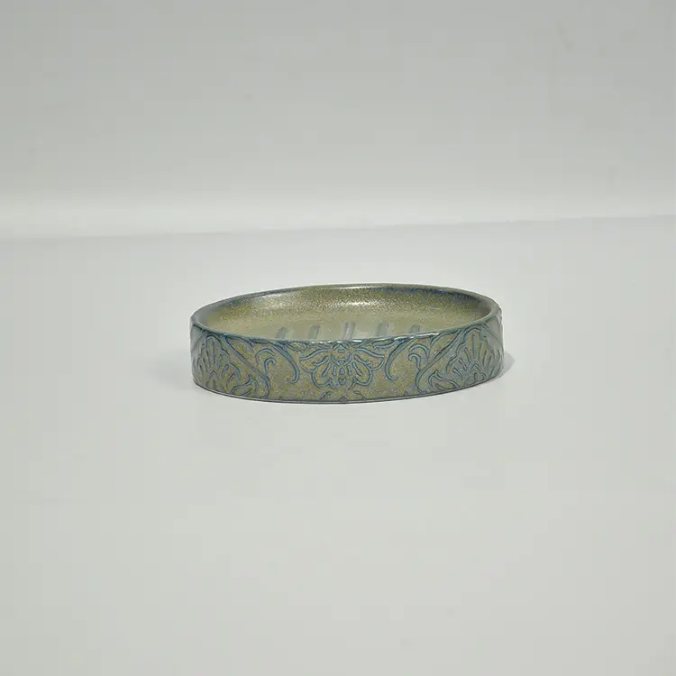 jiashun Classical Embossed Floral Pattern Green Ceramic Bathroom Accessories Set Exporter, Exporters
