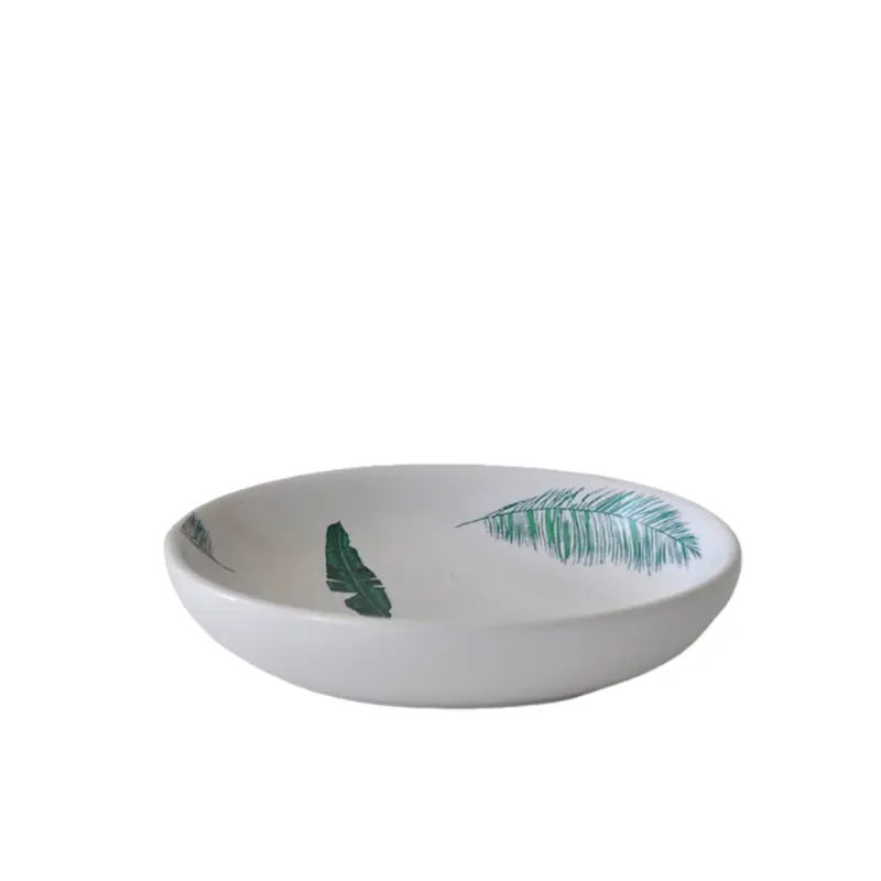 OEM White & Green Tropical Plant - Printed Ceramic Bathroom 5 - Piece Set Exporter, Exporters